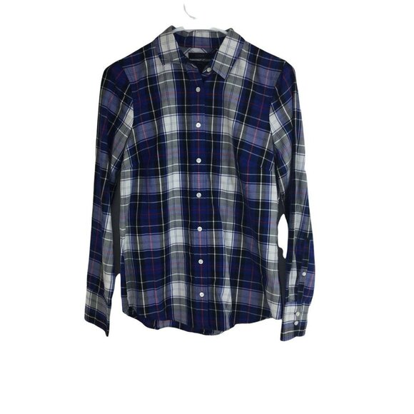 J Crew Perfect Plaid Blue Long Sleeve Button Blouse Top Womens Sz 2 - Picture 1 of 5